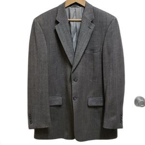 Meeting Street Blazer Mens 42L Gray Lambswool Herringbone 2 Button Vented Office